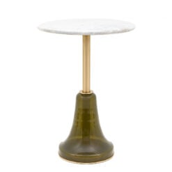 Retro Art Deco Green Glass and White Marble Side Table With Gold Base
