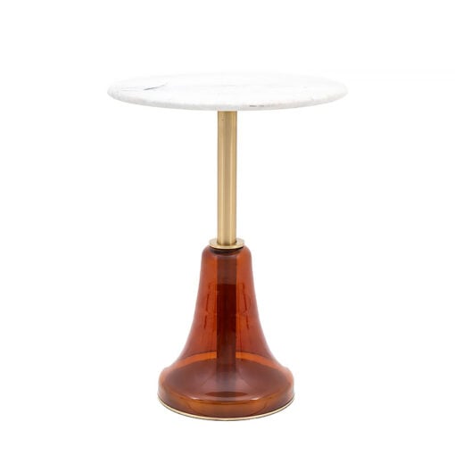 Retro Art Deco Orange Glass And White Marble Side Table With Gold Base