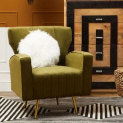 Retro Green Velvet Accent Chair Armchair With Gold Metal Legs