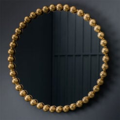Romi Large Round Beads Gold Metal Wall Mirror 80cm