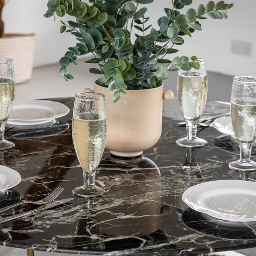 Round Black Marble Effect Glass And Gold 4 Seater Bistro Dining Table