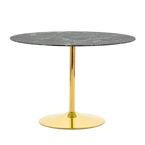 Round Black Marble Effect Glass And Gold 4 Seater Bistro Dining Table