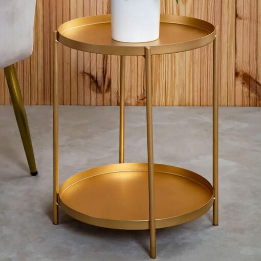 Round Gold Metal 2 Tier Tray Side Table End Table