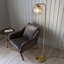 Satin Gold Metal And Glass Floor Lamp 150cm