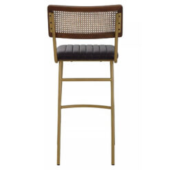 Set Of 2 Amerie Genuine Black Leather And Rattan Bar Stool With Gold Legs