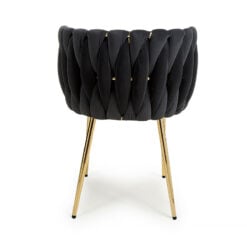 Set Of 2 Nanine Braided Black Velvet Tub Dining Chairs With Gold Legs