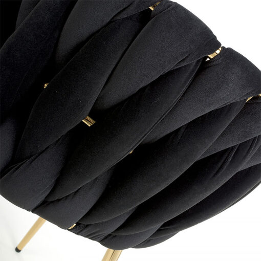 Set Of 2 Nanine Braided Black Velvet Tub Dining Chairs With Gold Legs