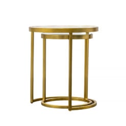 Set Of 2 Nesting Gold Metal And Clear Glass Side Table End Tables