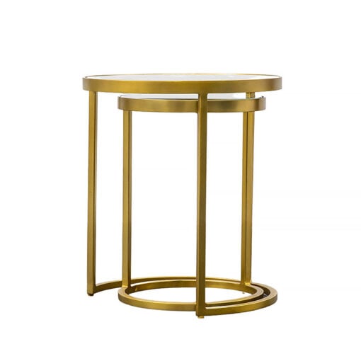 Set Of 2 Nesting Gold Metal And Clear Glass Side Table End Tables