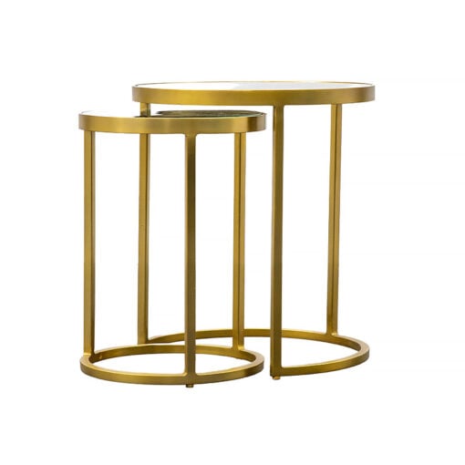 Set Of 2 Nesting Gold Metal And Clear Glass Side Table End Tables