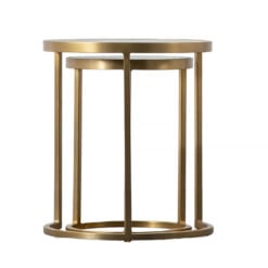 Set Of 2 Nesting Gold Metal And Clear Glass Side Table End Tables