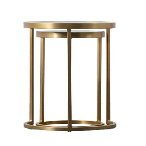 Set Of 2 Nesting Gold Metal And Clear Glass Side Table End Tables