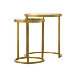 Set Of 2 Nesting Gold Metal And Clear Glass Side Table End Tables