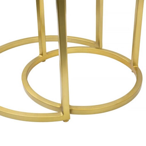 Set Of 2 Nesting Gold Metal And Clear Glass Side Table End Tables