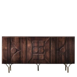 Solid Brown Mango Wood and Antique Gold 3 Door Boho Sideboard