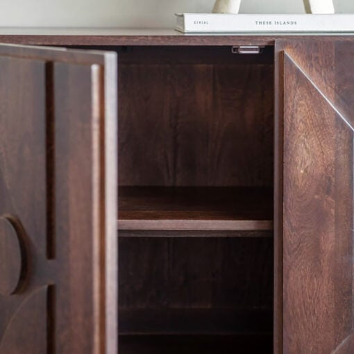 Solid Brown Mango Wood and Antique Gold 3 Door Boho Sideboard