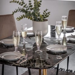 Tegan Black Marble Effect Glass And Gold Metal 6 Seater Dining Table