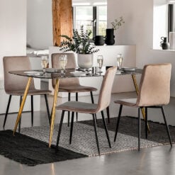 Tegan Black Marble Effect Glass And Gold Metal 6 Seater Dining Table