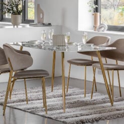 Tegan White Marble Effect Glass And Gold Metal 6 Seater Dining Table