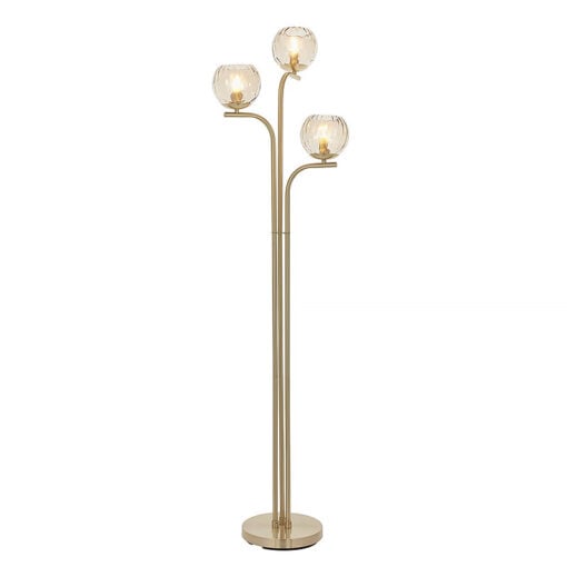 Textured Glass And Gold Brushed Brass 3 Light Floor Lamp 162cm