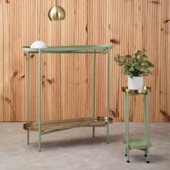 Tia Boho 2 Tier Green And Gold Metal Tray Slim Console Hallway Table