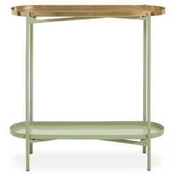 Tia Boho 2 Tier Green And Gold Metal Tray Slim Console Hallway Table