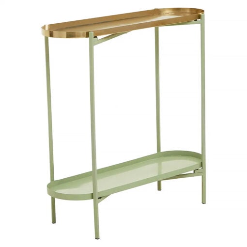 Tia Boho 2 Tier Green And Gold Metal Tray Slim Console Hallway Table