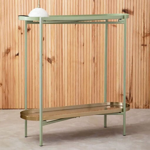 Tia Boho 2 Tier Green And Gold Metal Tray Slim Console Hallway Table