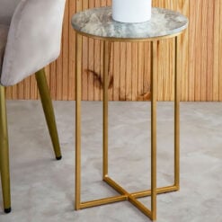 White Marble And Gold Metal Round Side Table End Table