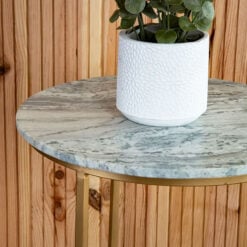 White Marble And Gold Metal Round Side Table End Table