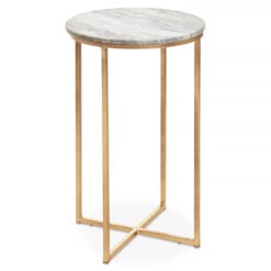 White Marble And Gold Metal Round Side Table End Table