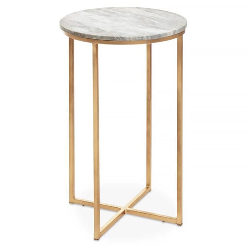 White Marble And Gold Metal Round Side Table End Table