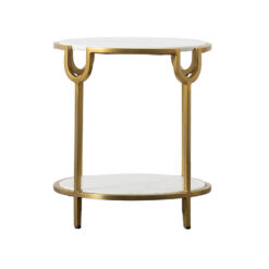 Willa Art Deco White Marble And Gold Brass Metal 2 Tier Side End Table