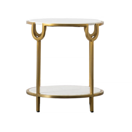 Willa Art Deco White Marble And Gold Brass Metal 2 Tier Side End Table