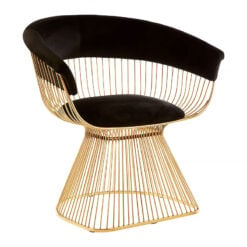 Zuri Art Deco Matte Gold Metal And Black Velvet Armchair Accent Dining Chair