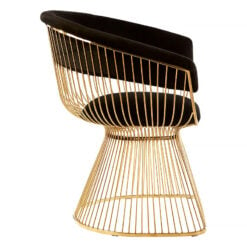 Zuri Art Deco Matte Gold Metal And Black Velvet Armchair Accent Dining Chair