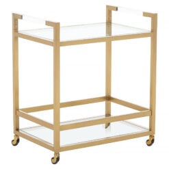 Zuri Art Deco Matte Gold Metal And Clear Glass 2 Tier Drinks Trolley