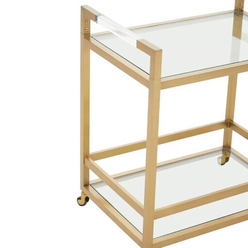 Zuri Art Deco Matte Gold Metal And Clear Glass 2 Tier Drinks Trolley