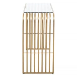 Zuri Art Deco Matte Gold Metal And Clear Glass Console Hallway Table