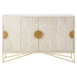 Art Deco Boho Whitewash Mango Wood And Gold Brass Metal Large Sideboard