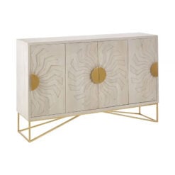 Art Deco Boho Whitewash Mango Wood And Gold Brass Metal Large Sideboard