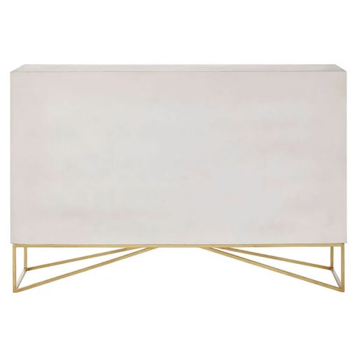 Art Deco Boho Whitewash Mango Wood And Gold Brass Metal Large Sideboard