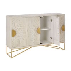 Art Deco Boho Whitewash Mango Wood And Gold Brass Metal Large Sideboard