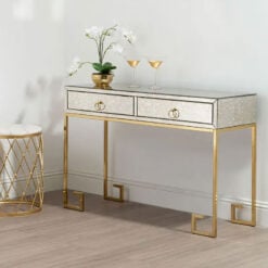 Art Deco Antique Mirrored Glass And Gold Metal 2 Drawer Console Table