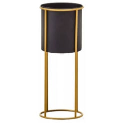 Art Deco Black And Gold Metal Large Floor Standing Planter 23cm Diameter