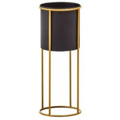 Art Deco Black And Gold Metal Large Floor Standing Planter 23cm Diameter