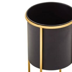 Art Deco Black And Gold Metal Large Floor Standing Planter 23cm Diameter