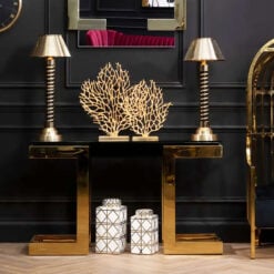 Art Deco Black Glass And Gold Metal Console Table