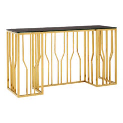 Art Deco Black Glass And Gold Metal Large Console Table Dressing Table