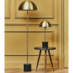 Art Deco Black Marble And Gold Brass Metal Dome Shade Floor Lamp 149cm
